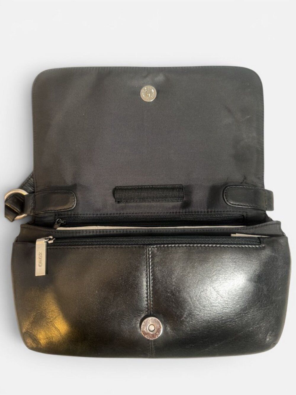 VTG HOBO Int Convertible Shoulder Bag Black Leather Flap Demi Bag Organizer Y2K - Picture 11 of 14